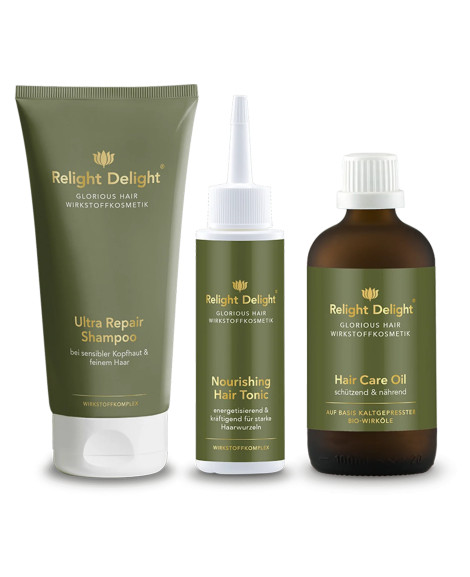 Relight Delight - Glorious Hair - Haarset - Keratin Power für kräftiges Haar vom Ansatz bis zu den Spitzen - partiell frei von P